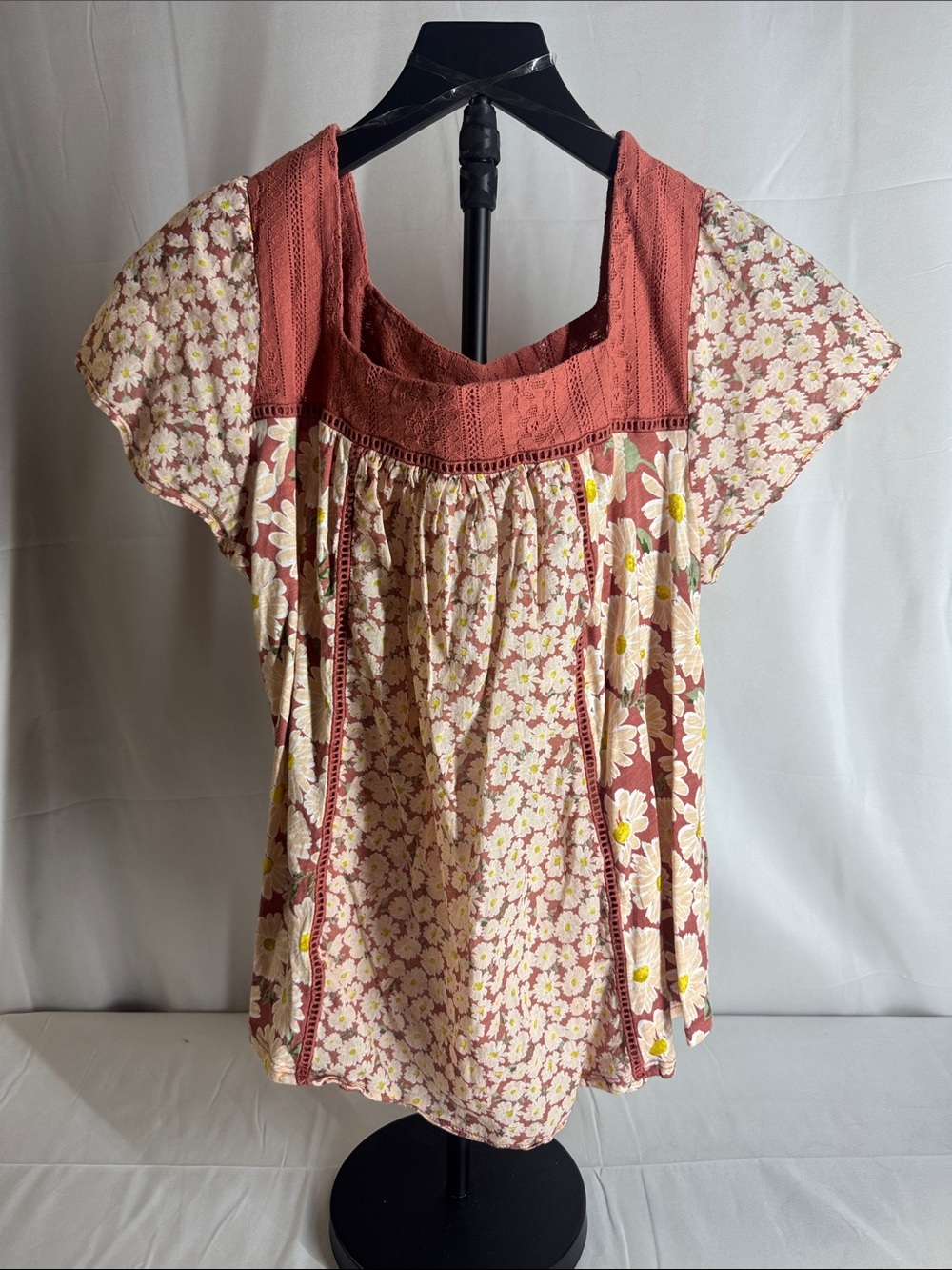 Floral Square-Neck Puff Sleeve Top in Dusty Rose